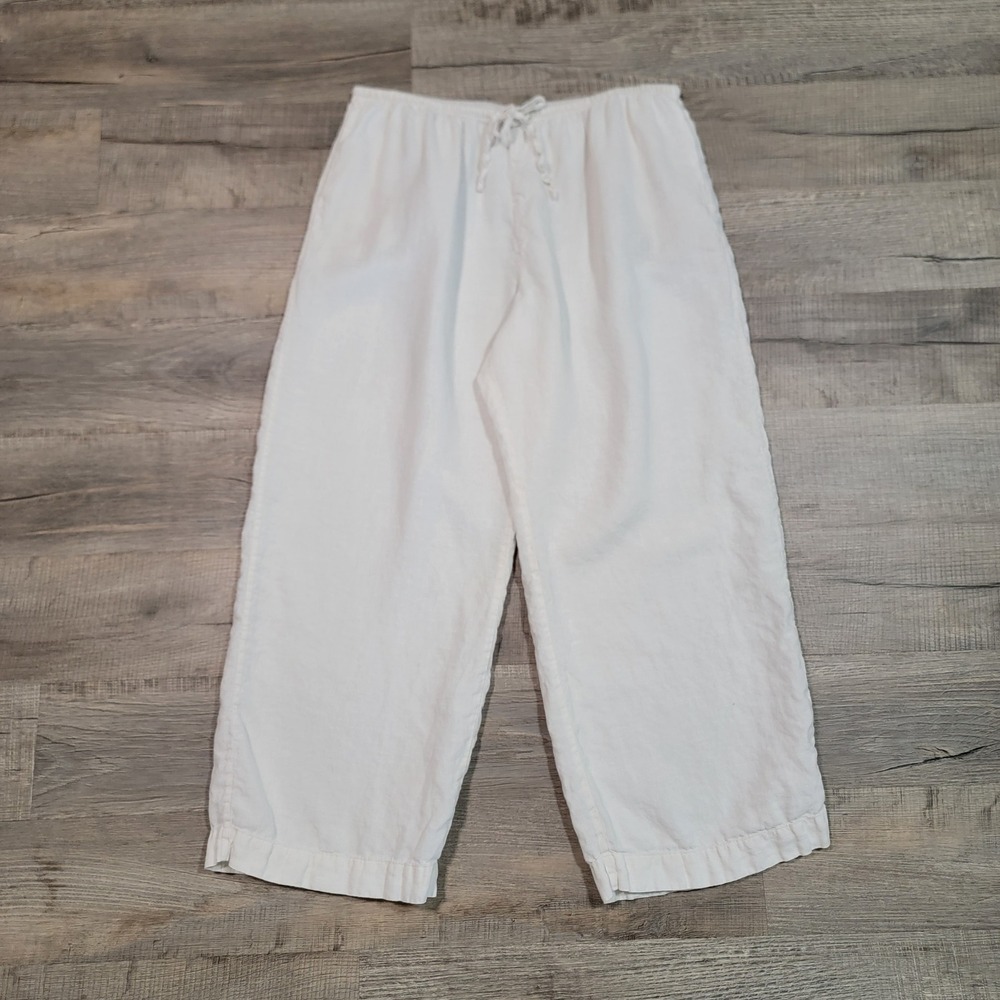 Everlane XL White European Flax Linen Drawstring Pull On Wide Leg Pants Pockets